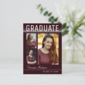Stylish Trendy Chic 3 Photo Burgundy Afstuderen Briefkaart (Staand voorkant)
