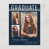 Stylish Trendy Chic 3 Photo Navy Blue Afstuderen Briefkaart (Voorkant)