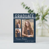 Stylish Trendy Chic 3 Photo Navy Blue Afstuderen Briefkaart (Staand voorkant)