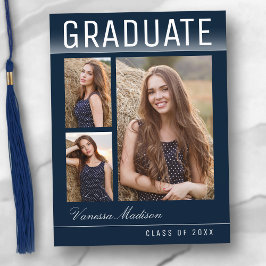 Stylish Trendy Chic 3 Photo Navy Blue Afstuderen Briefkaart