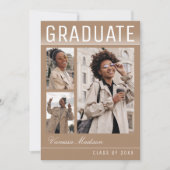 Stylish Trendy Chic 3 Photo Taupe Beige Afstuderen Aankondiging (Voorkant)
