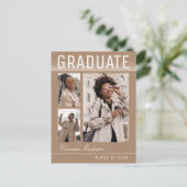 Stylish Trendy Chic 3 Photo Taupe Beige Afstuderen Briefkaart (Staand voorkant)