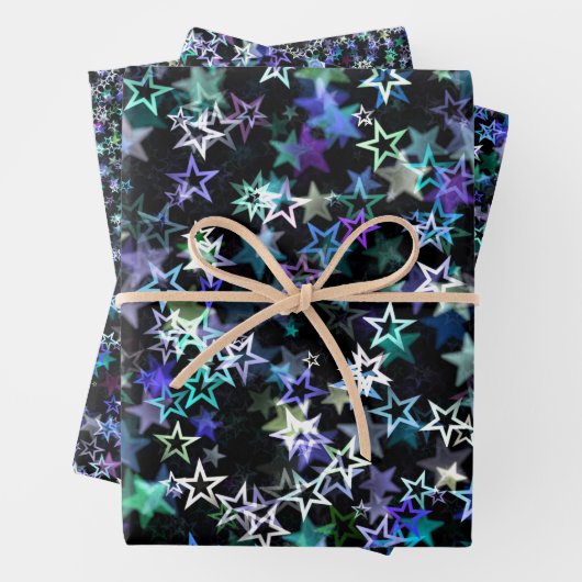 Stylish Trendy Cluster van Stars Theme Blue Paars Inpakpapier Vel (In situ)