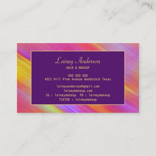 Stylish Trendy groovy neon pink yellow purple Visitekaartje (Achterkant)