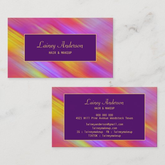 Stylish Trendy groovy neon pink yellow purple Visitekaartje (Voorkant / Achterkant)