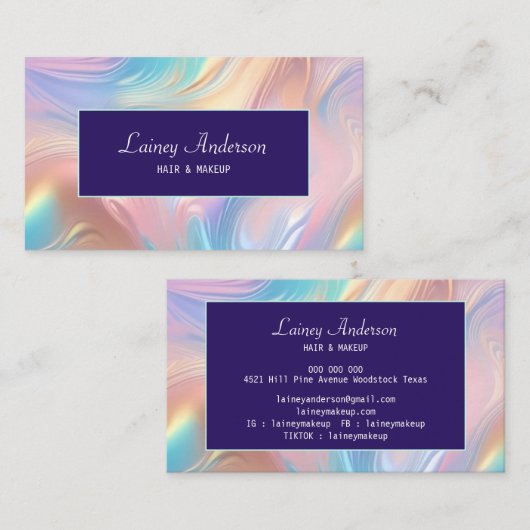Stylish Trendy groovy pastel faux holographic Visitekaartje (Voorkant / Achterkant)