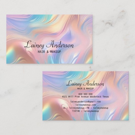 Stylish Trendy groovy pastel faux holograpic Visitekaartje (Voorkant / Achterkant)
