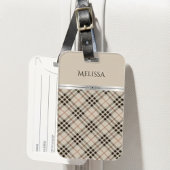 Stylish Trendy Travel Beige Plaid Monogram Bagagelabel