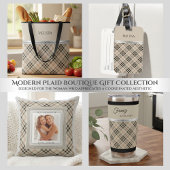 Stylish Trendy Travel Beige Plaid Monogram Bagagelabel