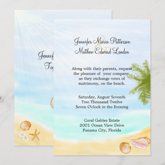 Stylish Tropical Beach Wedding Invitation Kaart (Voorkant / Achterkant)