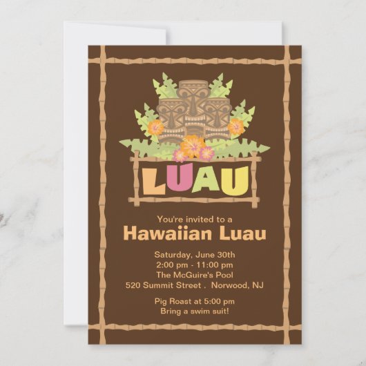 Stylish Tropical Hawaiian Luau Party Kaart (Voorkant)