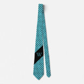 Stylish Turquoise & Black Polka Dot Monogram Strop Stropdas (Voorkant)