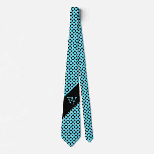 Stylish Turquoise & Black Polka Dot Monogram Strop Stropdas (Voorkant)