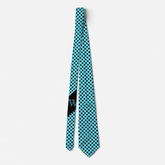 Stylish Turquoise & Black Polka Dot Monogram Strop Stropdas (Achterkant)