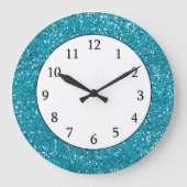 Stylish Turquoise Blue Glitter Grote Klok (Voorkant)