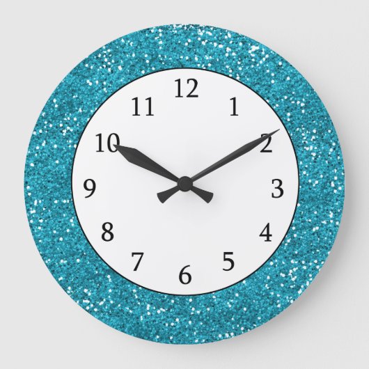 Stylish Turquoise Blue Glitter Grote Klok (Voorkant)