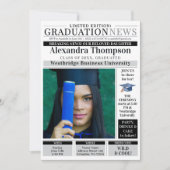 Stylish Unique Black Newspaper Graduate Student Kaart (Voorkant)