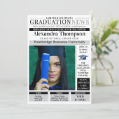 Stylish Unique Black Newspaper Graduate Student Kaart (Staand voorkant)
