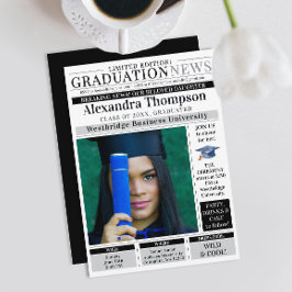 Stylish Unique Black Newspaper Graduate Student Kaart