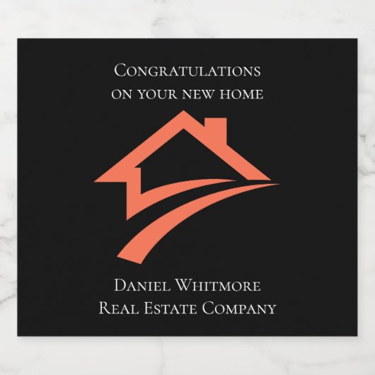 Stylish Unique Black Real Estate Agent Sparkling Wijnetiket (Enkel label)