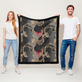 Stylish Vintage Floral Lace Pattern Red Black Gold Fleece Deken