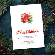 Stylish Watercolor Red Poinsettia Greeting Card