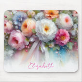 Stylish Watercolour Floral Your Custom Text Name Muismat (Voorkant)