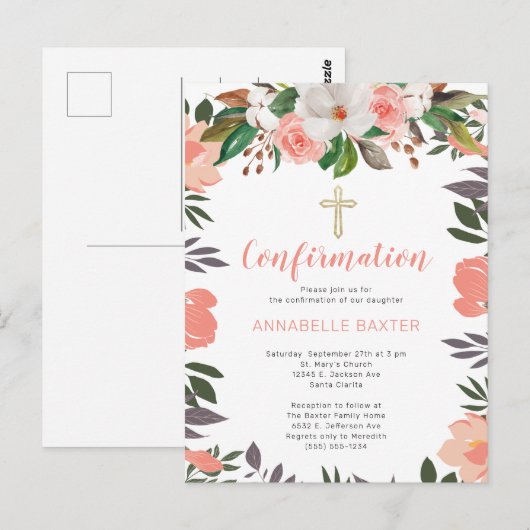 Stylish Waterverf Floral Confirmation Briefkaart (Voorkant / Achterkant)