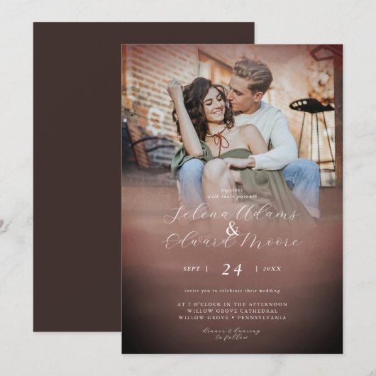 Stylish Waterverf Roos Gold Photo Wedding Kaart (Voorkant / Achterkant)