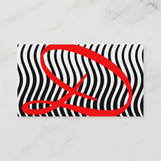 STYLISH WAVES BLACK WHITE Red Ruby Monogram Visitekaartje (Achterkant)