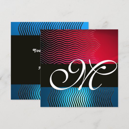 STYLISH WAVES MONOGRAM, Blue Sapphire, Red Burgund Kaart (Voorkant / Achterkant)