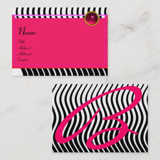 STYLISH WAVES MONOGRAM RUBY, Black White Pink Visitekaartje (Voorkant / Achterkant)