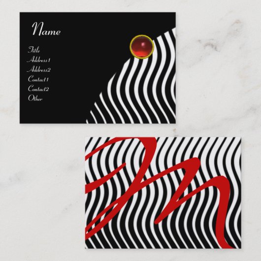 STYLISH WAVES MONOGRAM RUBY Black White Red Visitekaartje (Voorkant / Achterkant)