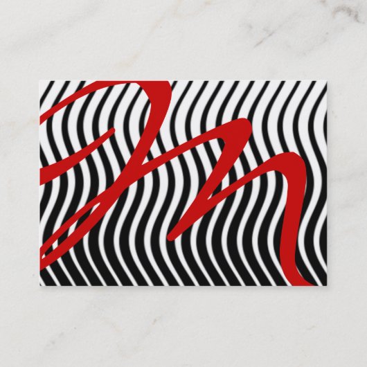 STYLISH WAVES MONOGRAM RUBY Black White Red Visitekaartje (Achterkant)
