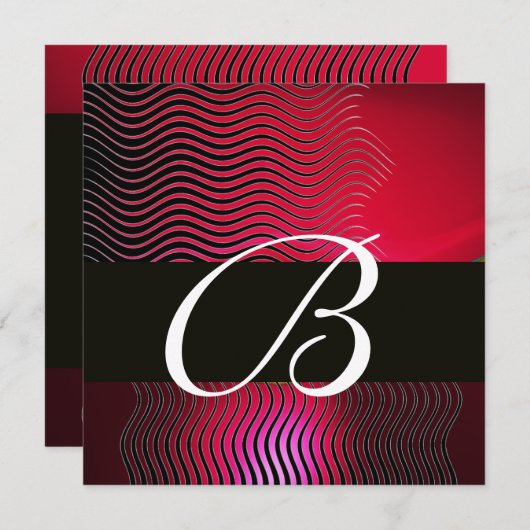 STYLISH WAVES MONOGRAM, Ruby Red Burgundy Kaart (Voorkant / Achterkant)