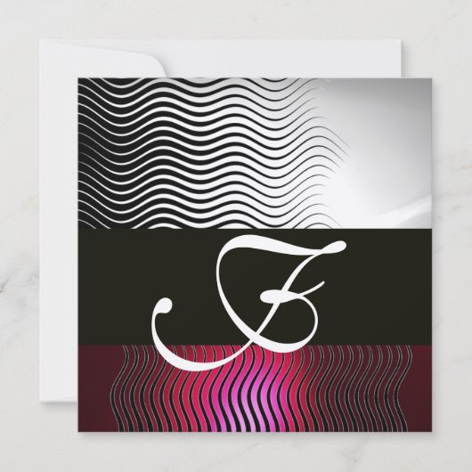 STYLISH WAVES MONOGRAM, Silver Red Ruby Burgundy Kaart (Voorkant)
