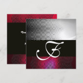 STYLISH WAVES MONOGRAM, Silver Red Ruby Burgundy Kaart (Voorkant / Achterkant)