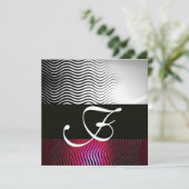 STYLISH WAVES MONOGRAM, Silver Red Ruby Burgundy Kaart (Staand voorkant)