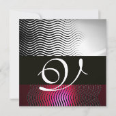 STYLISH WAVES MONOGRAM, White Red Ruby Burgundy Kaart (Voorkant)