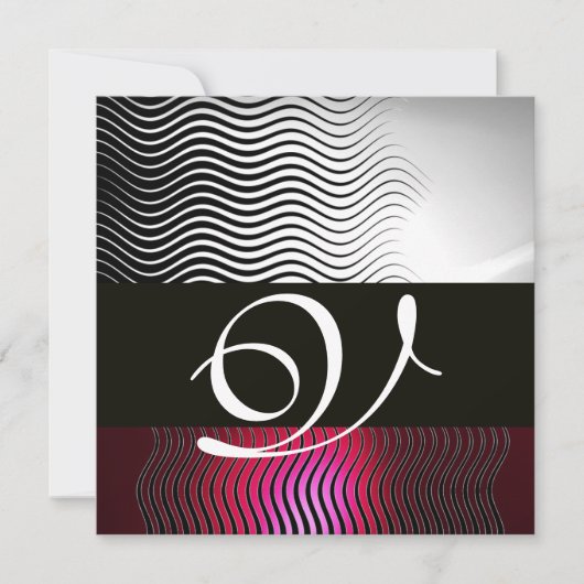 STYLISH WAVES MONOGRAM, White Red Ruby Burgundy Kaart (Voorkant)