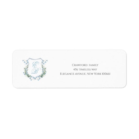 Stylish Wedding Floral Crest Classic Address Label (Voorkant)