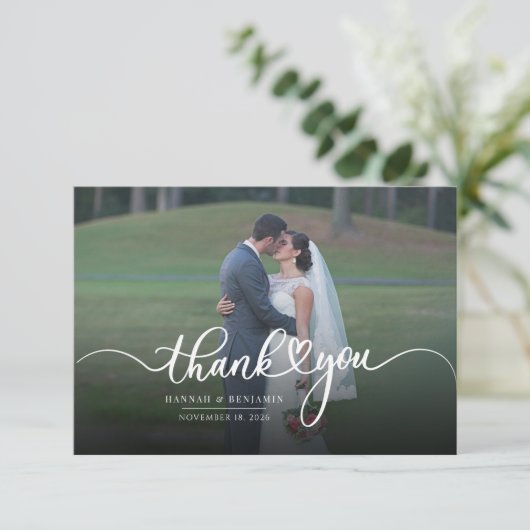 Stylish Wedding Hand-Lettered Photo Bedankkaart (Staand voorkant)