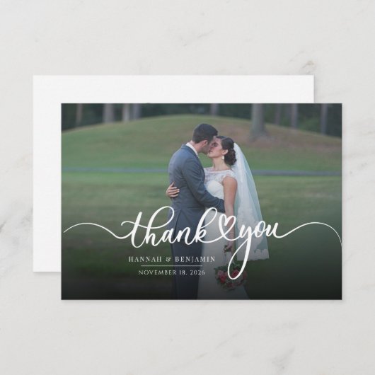 Stylish Wedding Hand-Lettered Photo Bedankkaart (Voorkant / Achterkant)