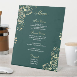 Stylish Wedding Menu Emerald Green Gold Reclamebord Met Voetstuk