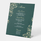 Stylish Wedding Menu Emerald Green Gold Reclamebord Met Voetstuk (Voorkant)
