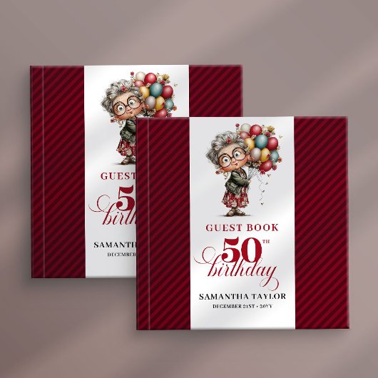 Stylish Whimsical Woman 50th Birthday Funny Book Gastenboek