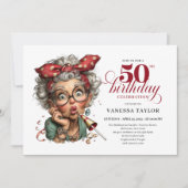 Stylish Whimsical Woman 50th Birthday Funny Cartoo Kaart (Voorkant)