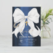 Stylish White Bow Pearls Navy Blue Metallic Kaart (Staand voorkant)