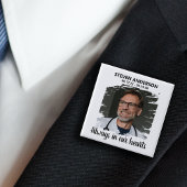 Stylish White Photo Funeral Vierkante Button 5,1 Cm