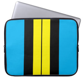 Stylish Wide Sky Blue Black Yellow Racing Stripes Laptop Sleeve